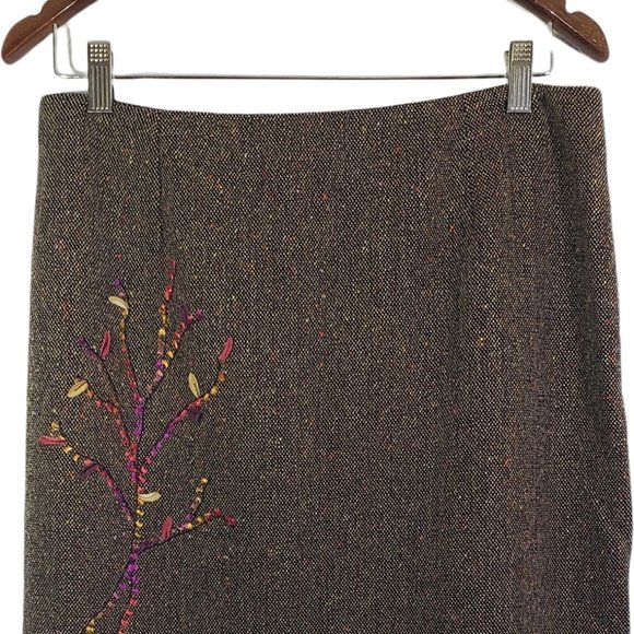Vintage KENZO JUNGLE Size 8 Brown, Pink Tweed Wool Blend Embroidered Skirt - Picture 1 of 12